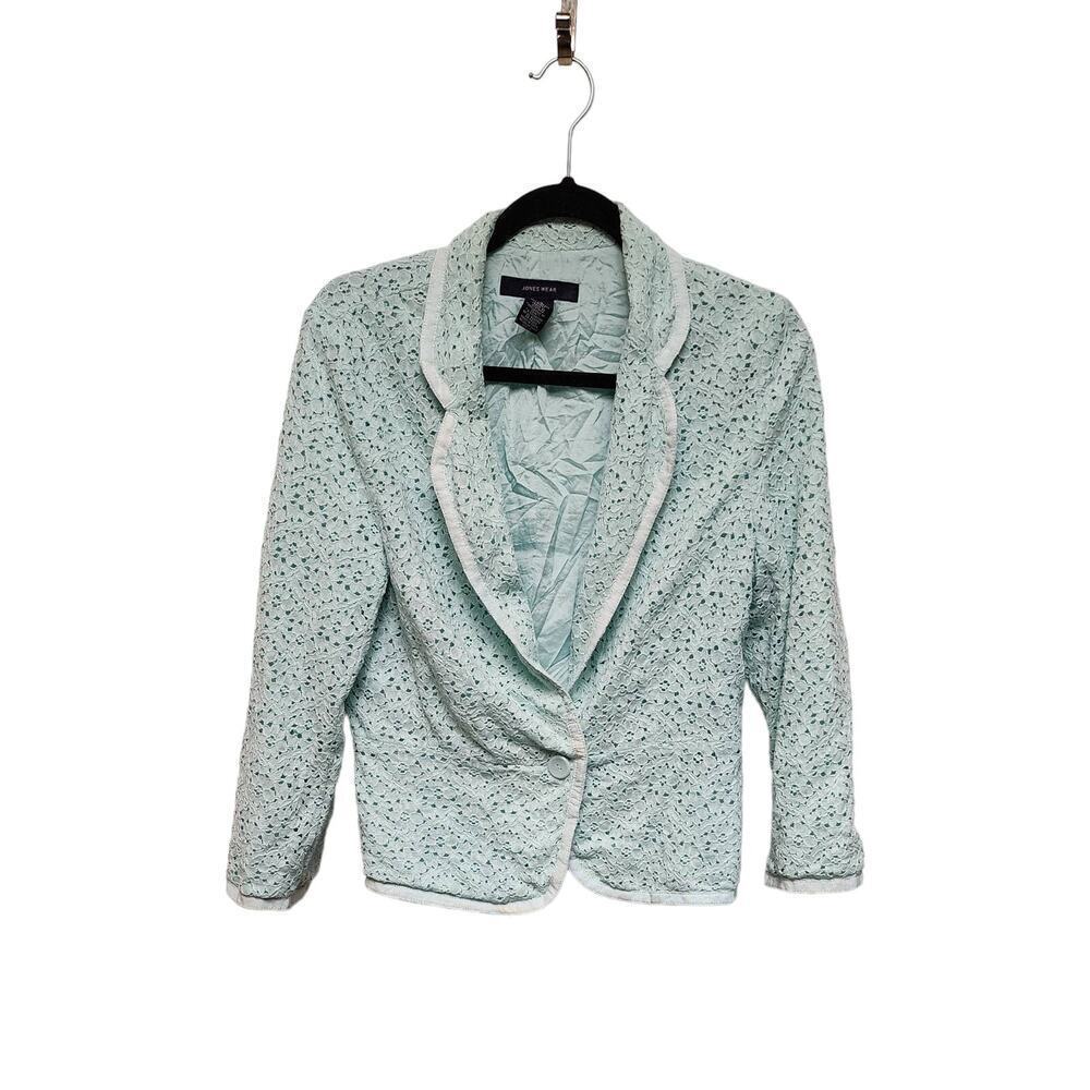 Jones Wear Pale Mint Green Eyelet Blazer Size 10